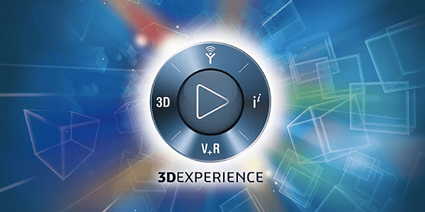 A blue and white 3 d experience logo.